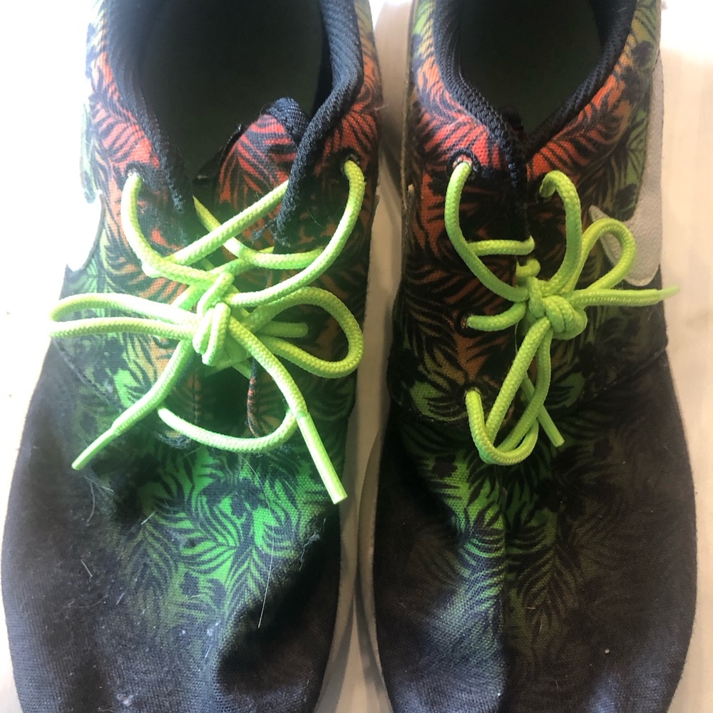 Tropical Patterned Nikes with Neon Green Laces